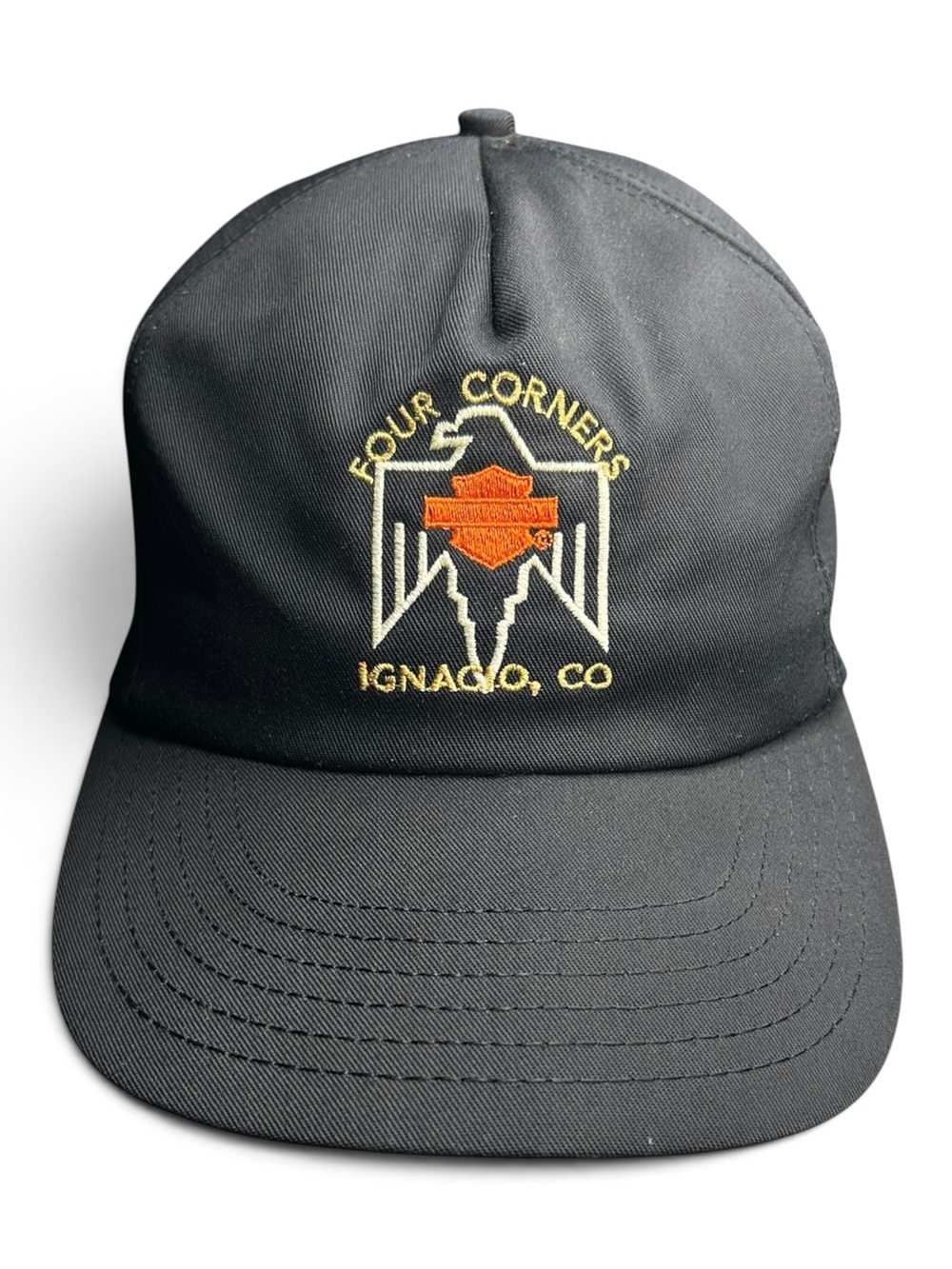 Vintage Harley-Davidson Four Corners Ignacio CO Made USA Snapback Hat Black